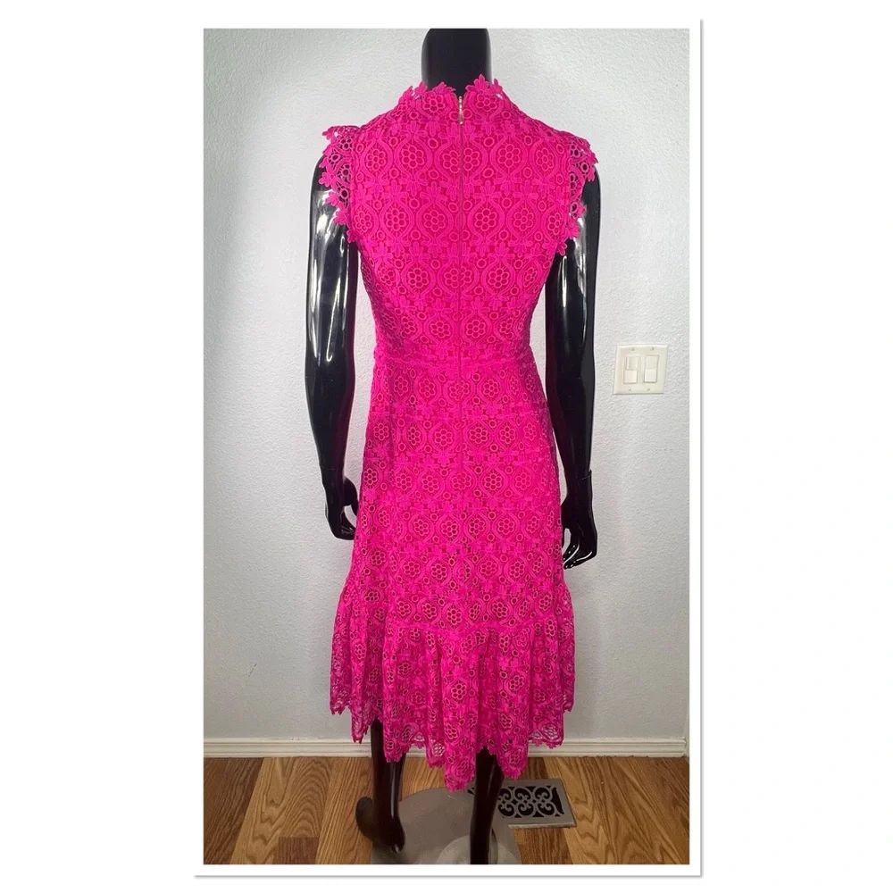 Kate Spade Magenta Scallop Lace Midi Dress Size 2 Lace Cap Sleeves